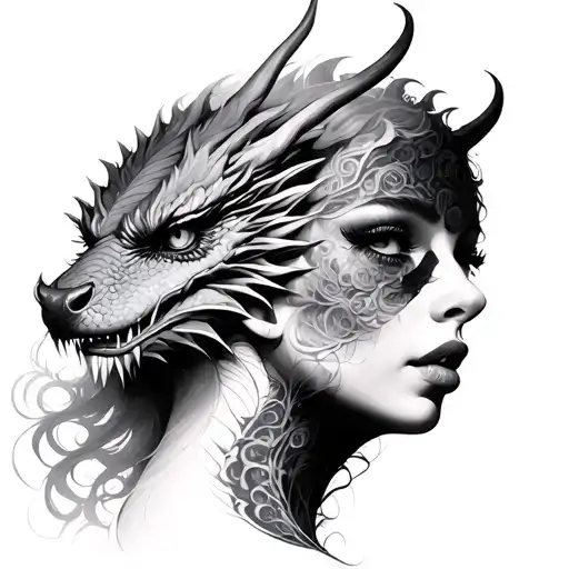 Lady Face Morphing Into Dragon