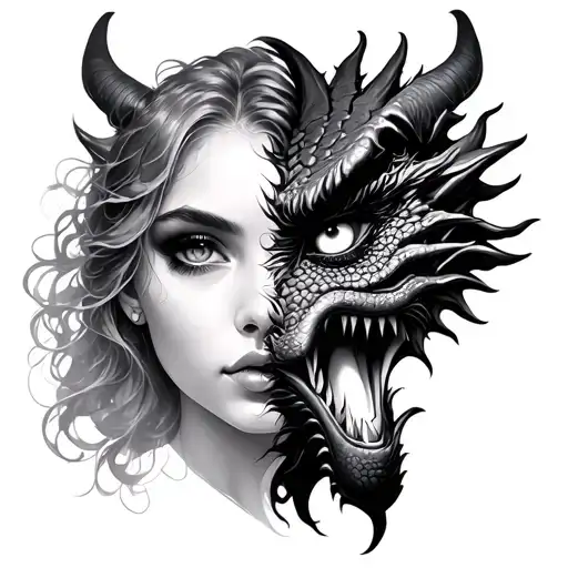 Lady Face Morphing Into Dragon Face One Eye