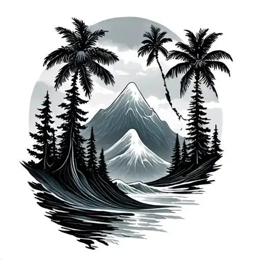 Wave Palm Tree Mountain Forest