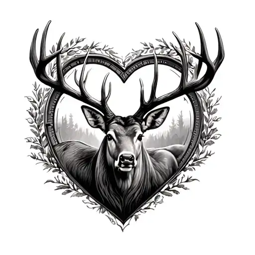 Big Buck Deer With Heart Shape Clock Surrounded