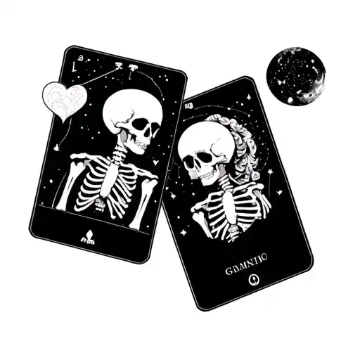 The Lover Tarot Card Skeletons With Gemini And Virgo Constellation