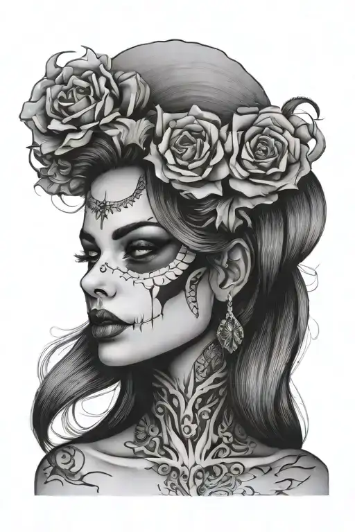 Woman With Her Face Half Skull