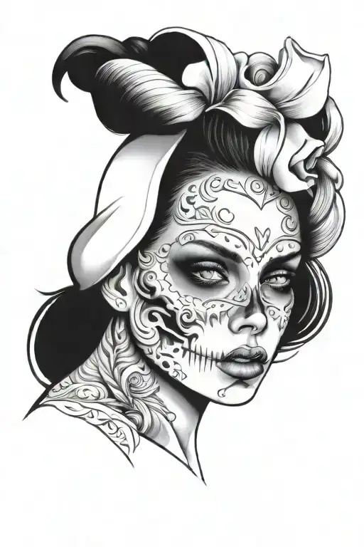 Woman With Face Half Skull