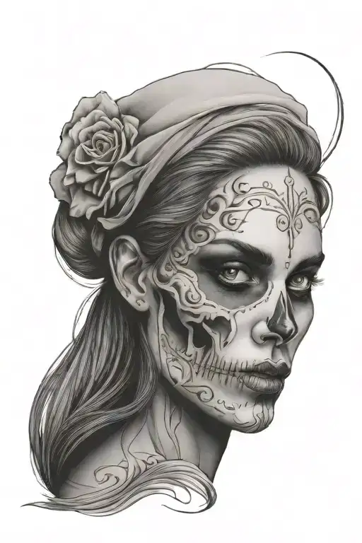 Woman With Face Half Skull