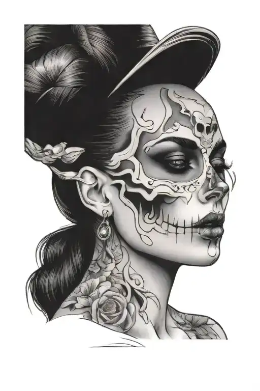 Woman With Face Half Skull