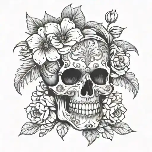 Mexican Skull And Flowers Wrapping