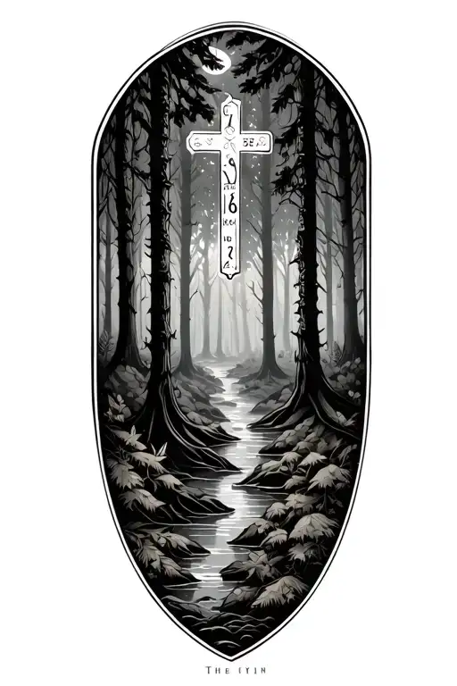 Forest Theme With Cross And Dates