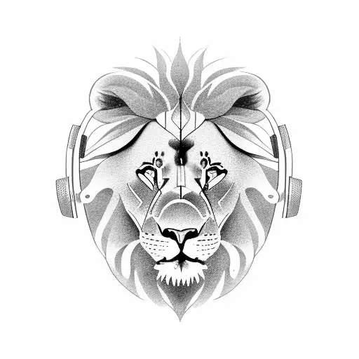 A Minimalist Tattoo Of A Lion Wearing Headphones While Exercising