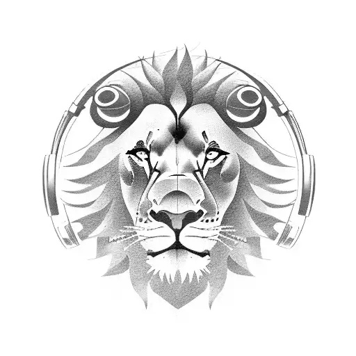 A Minimalist Tattoo Of A Lion Wearing Headphones While Exercising