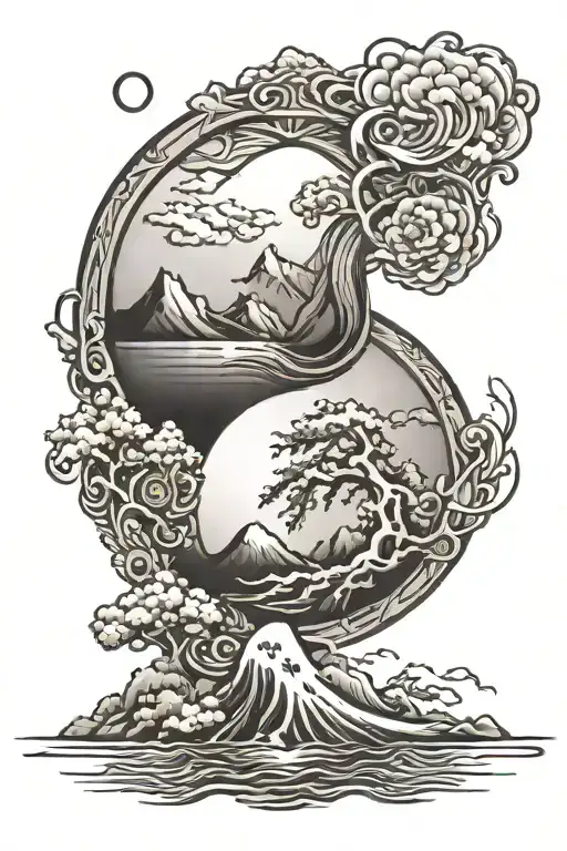 Ying Yang With Mountain And Sea