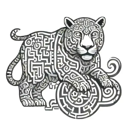 Mayan Jaguar Maze Patterns Inside Include Mayan Mol Zodiac Sign