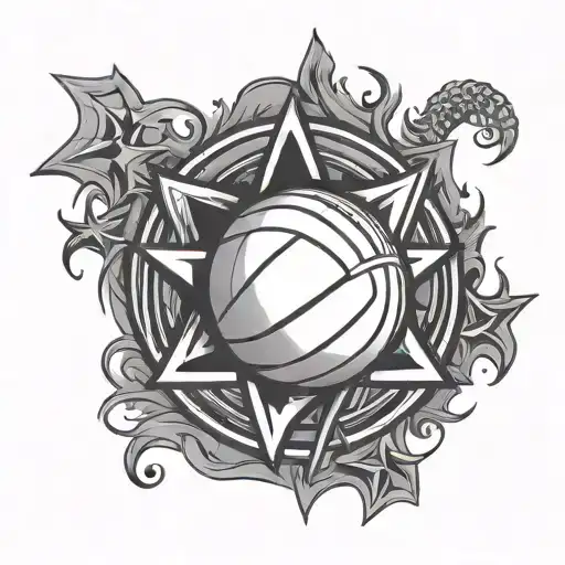 Volleyball Ball And Black Pentagram Surrounded