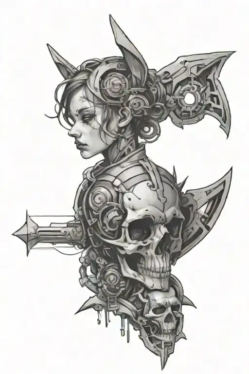 Cyberpunk And Gothic Mixed Sleeve Tattoo Design