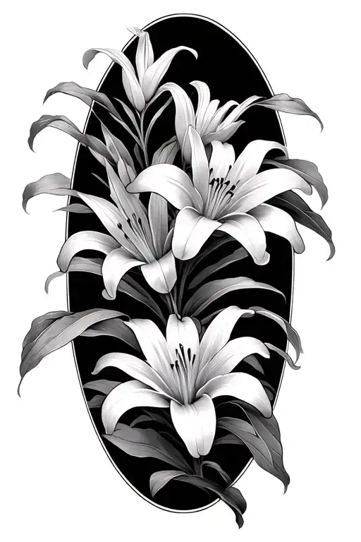 Large Palm Branches With Lilies Underneath