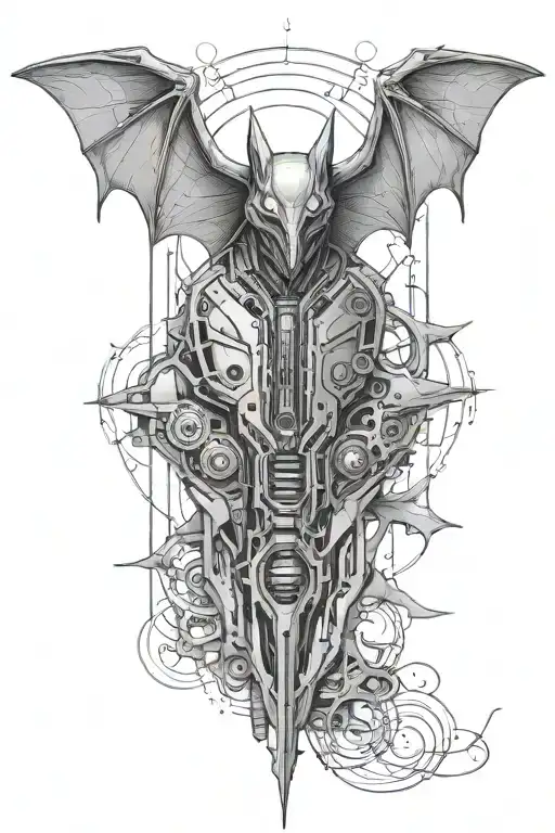 A Provocative Tattoo Of A Cybernetic Bat Symbolizing The Fusion Of Technology And Nature