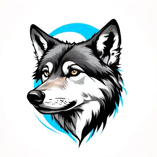 Wolf Head With Blue Moon Behind