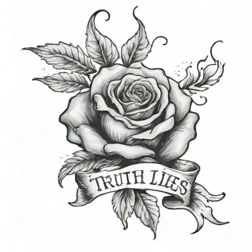 A Tatto That Says The Truth Lies With A Tose In The Background Transitioning Into A Burning Rose