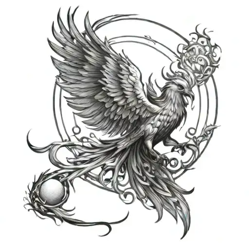 Phoenix Reincarnating Moon Surrounded
