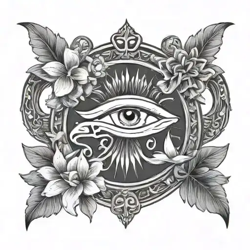 Egyptian Moon God Symbol Intertwined With Flowers