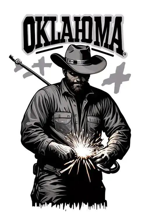 Welder Welding Pipe Shaped Like Oklahoma