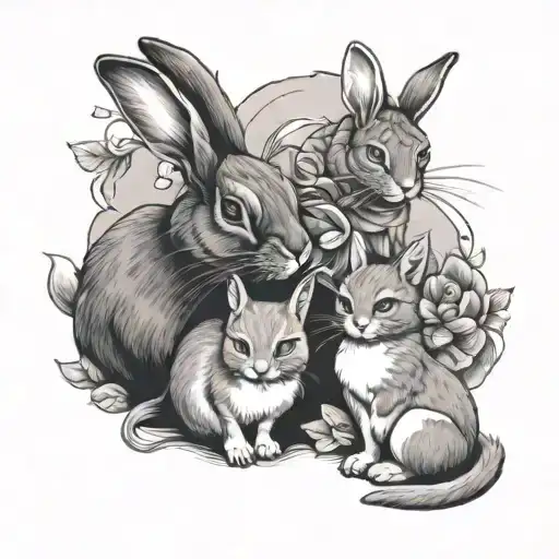 2 Bunnies And 1 Cat