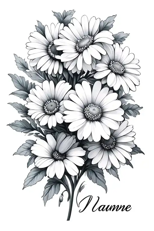 Daisy And Sweet Pea Flowers With Baby Name