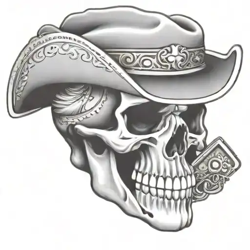 Skull With A Cowboy Hat And Bandana And Pistol