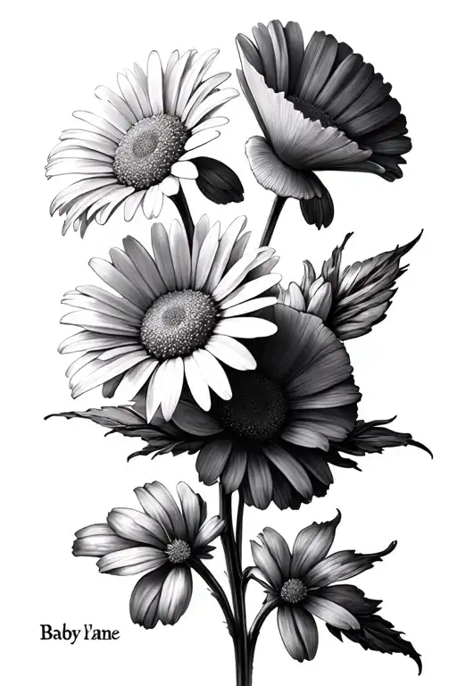 Minimalist Daisy And Sweet Pea Flowers With Baby Name