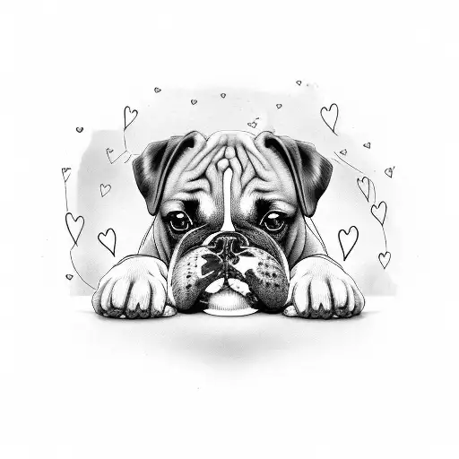 Boxer Dog Surrounded By Hearts