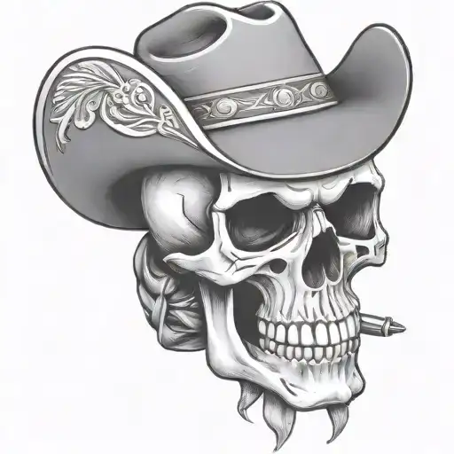 Skull With A Cowboy Hat And Bandana And Pistol