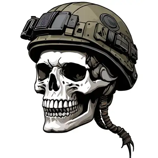 Skull In A Tactical Helmet With An Automatic