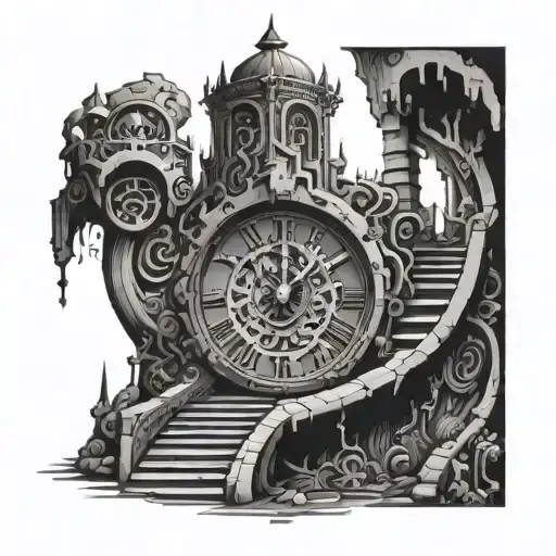 Labyrinth Clock Surrounded By Labyrinth Stairs