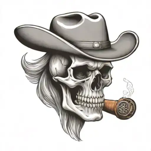 Skull With Cowboy Hat And Cigar