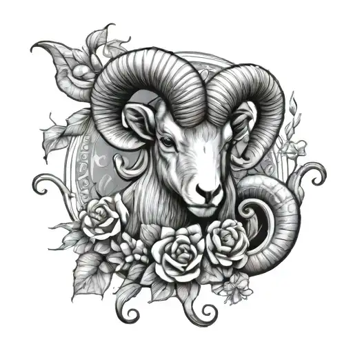 Aries Zodiac Symbol With Flowers And 2005 Mixed