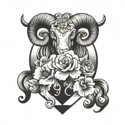 Aries Astrology Symbol With Flowers And The Year 2005