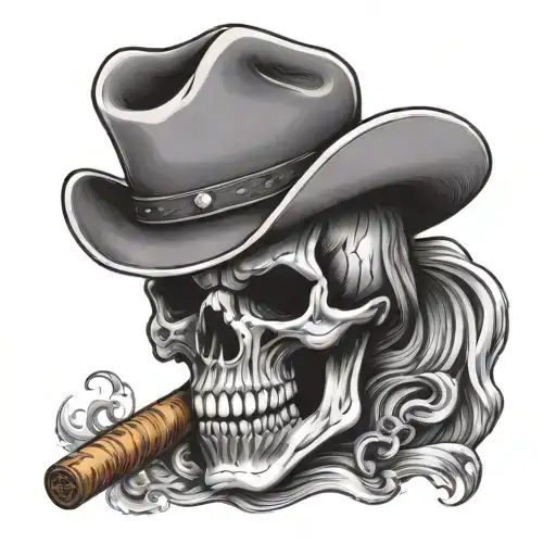 Skull With Cowboy Hat Smoking Cigar