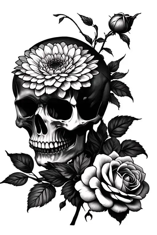 Skull Chrysanthemum And Rose