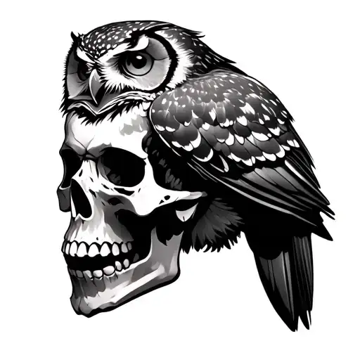 Owl Perched On Skull