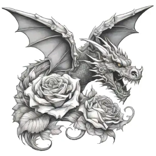 Dragon With Roses Blooming