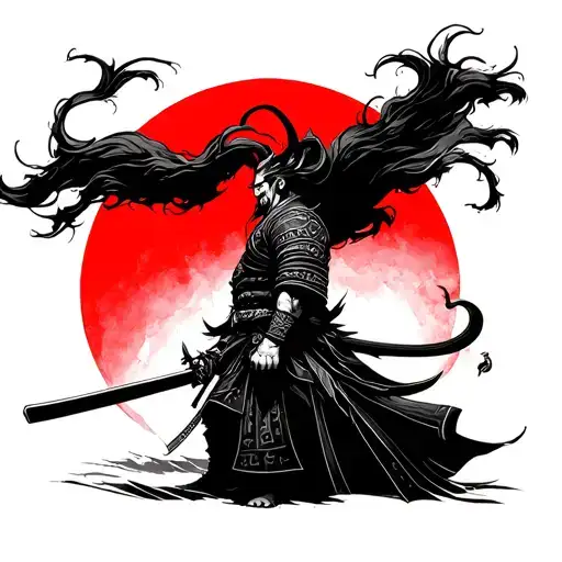 Ronin Standing Sideways With Red Sun In Background