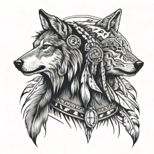 Native American With Wolf Head