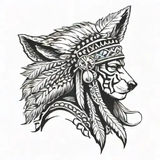 Native American With Wolf Head Hat