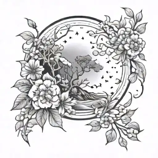 Moon Rising Surrounded By Flowers