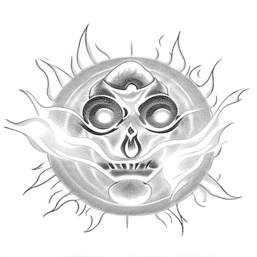 A Sun With A Smoke Cloud And Flames Around It Chest
