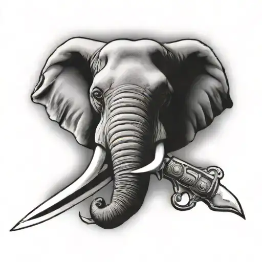 Elephant Head With Special Forces Dagger Going Through It