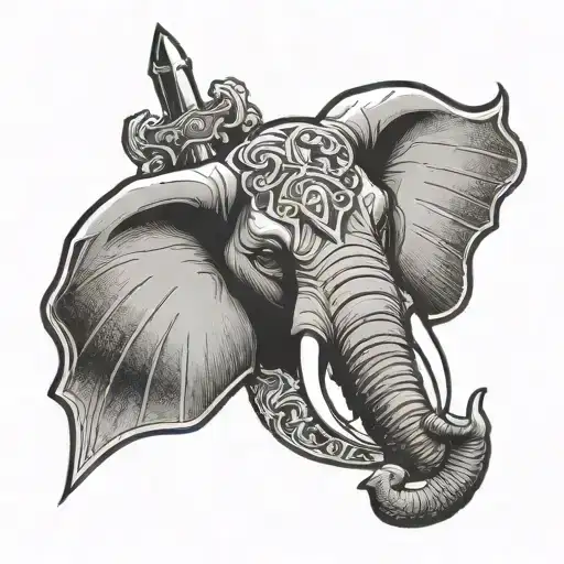 Elephant Head With Special Forces Dagger Going Through It Vertically