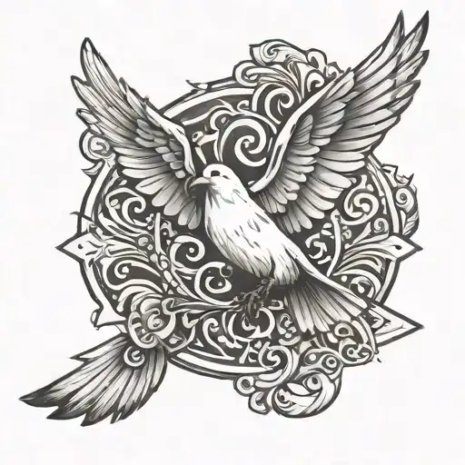 Cross And Dove Flying