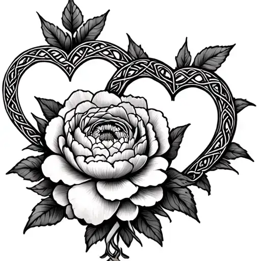 Two Celtic Hearts And A Peony