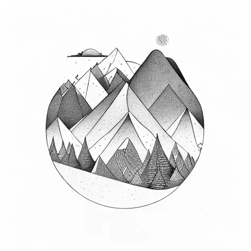A Mountain Range Formed By Geometric Figures With Trees Growing On Top