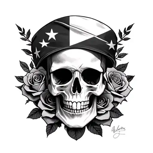 Skull And Roses And Rebel Flag